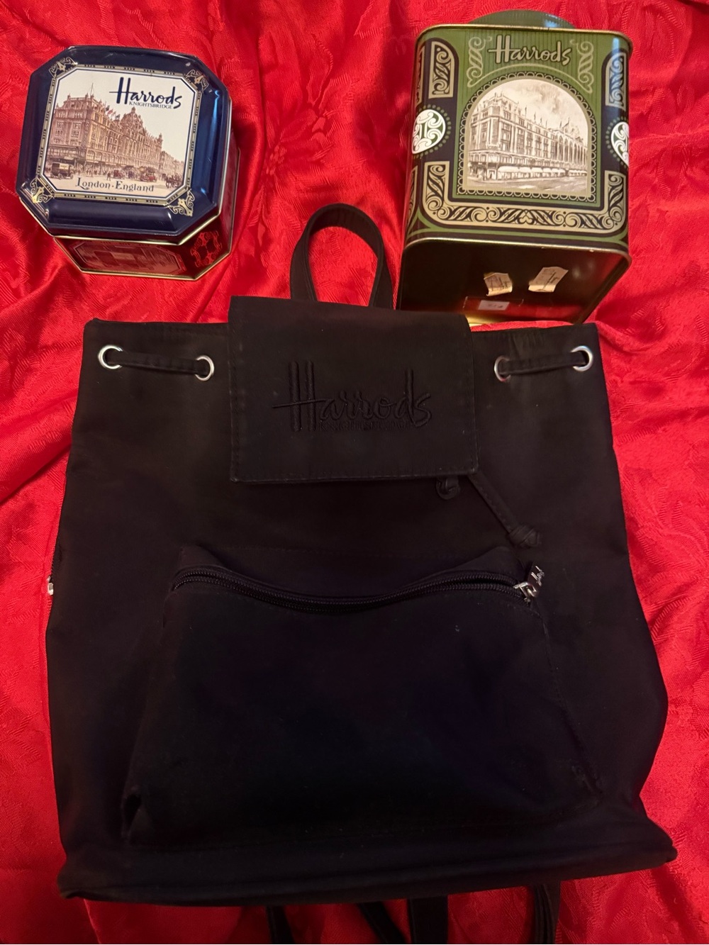 Harrods Black Canvas Drawstring Backpack